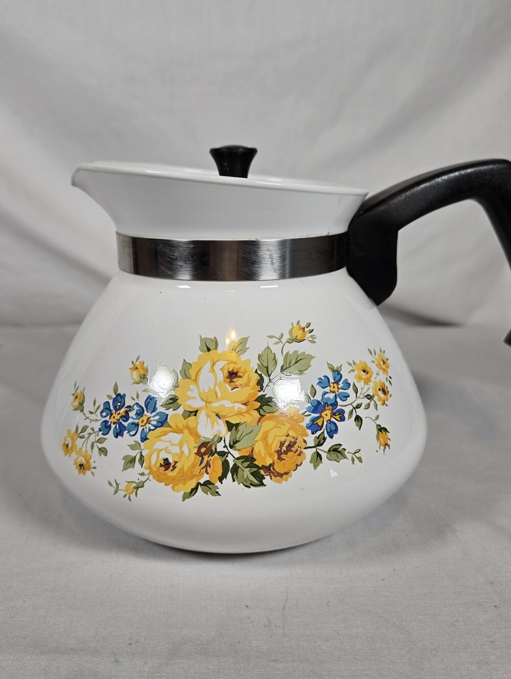 Vintage Corning Ware Teapot 6 Cup Lancaster Rose Yellow Blue W/ Lid Cottagecore